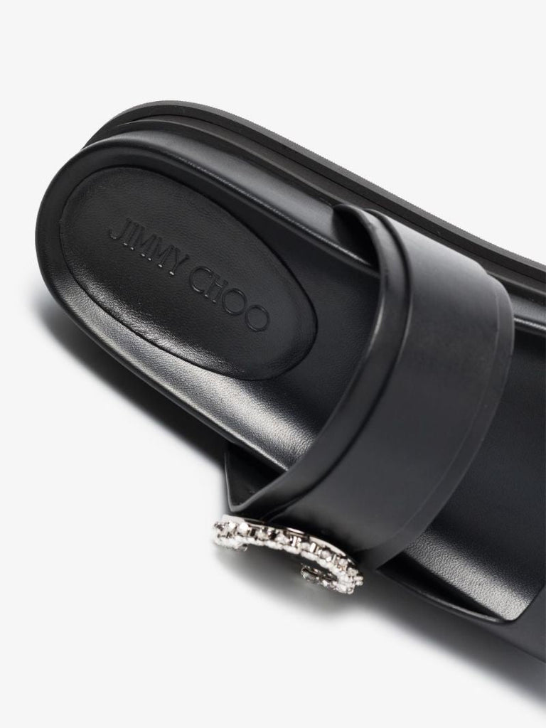 Black Marga Crystal Leather Sandals