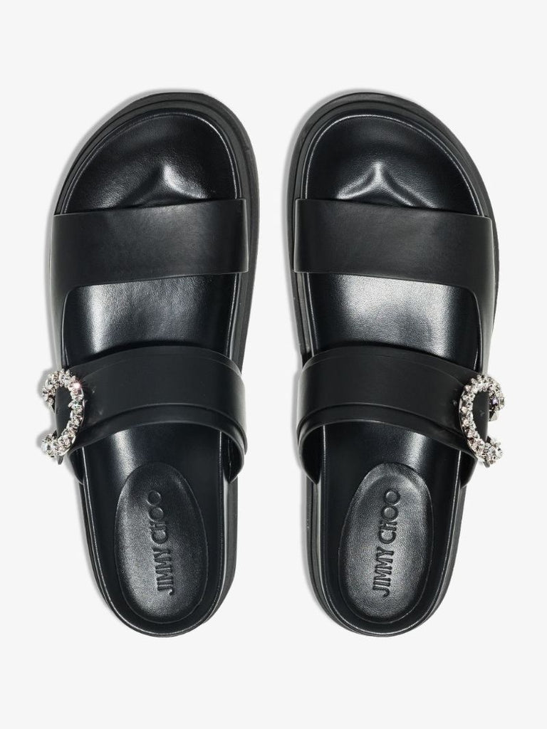 Black Marga Crystal Leather Sandals