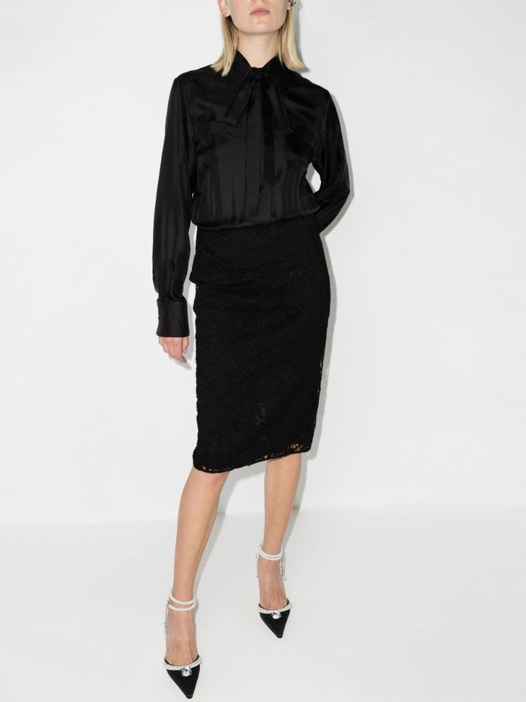 Tie Neck Silk Midi Dress