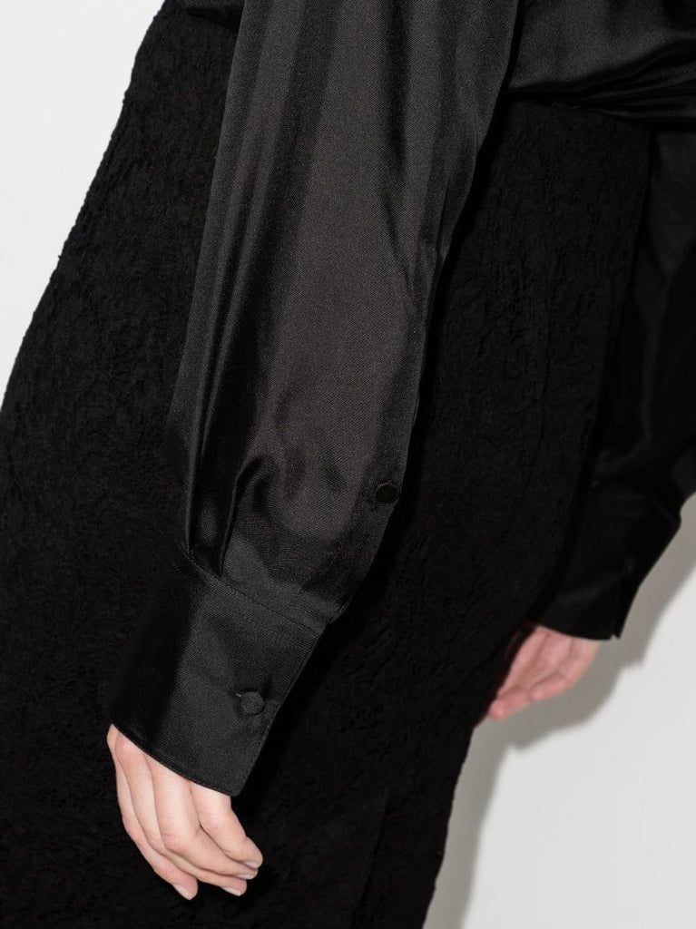 Tie Neck Silk Midi Dress