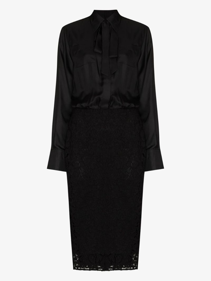 Tie Neck Silk Midi Dress