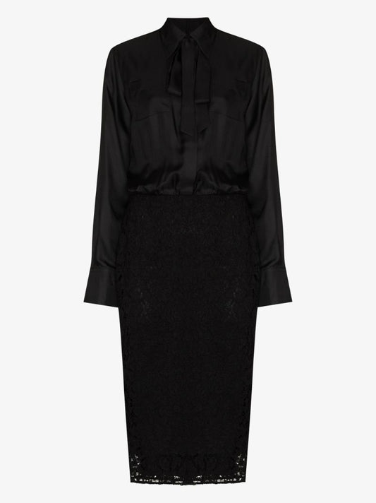 Tie Neck Silk Midi Dress