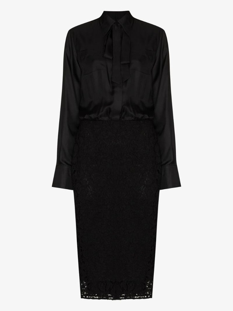 Tie Neck Silk Midi Dress