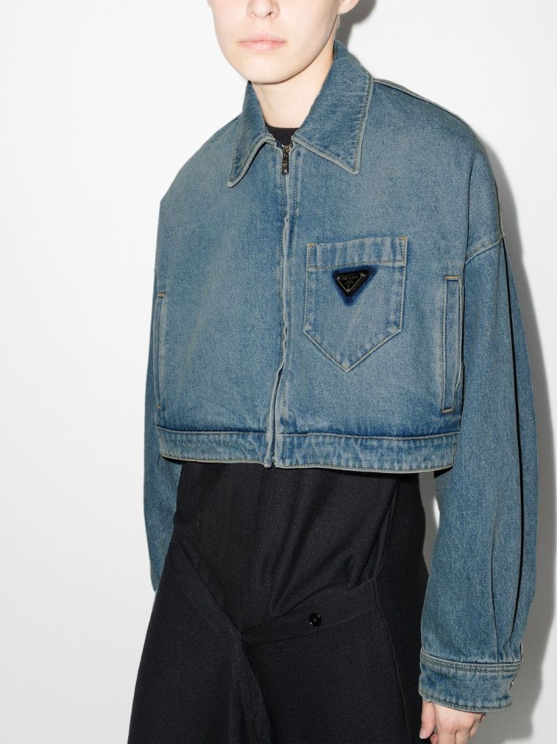 Logo Plaque Cropped Denim Jacket