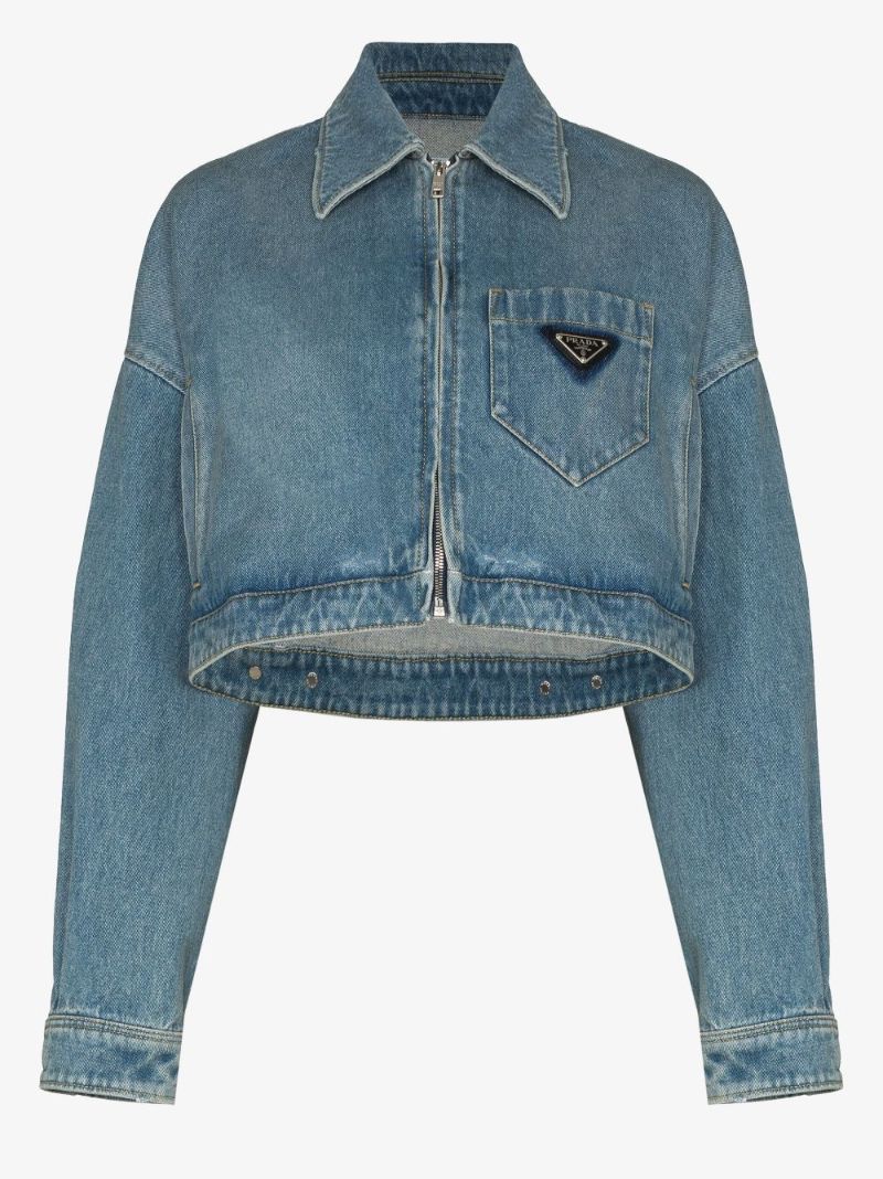 Logo Plaque Cropped Denim Jacket