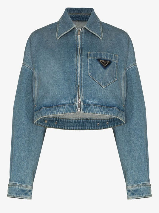 Logo Plaque Cropped Denim Jacket