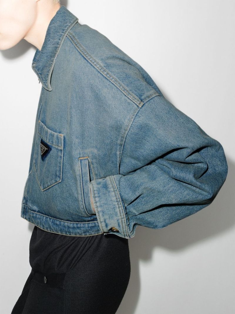 Logo Plaque Cropped Denim Jacket