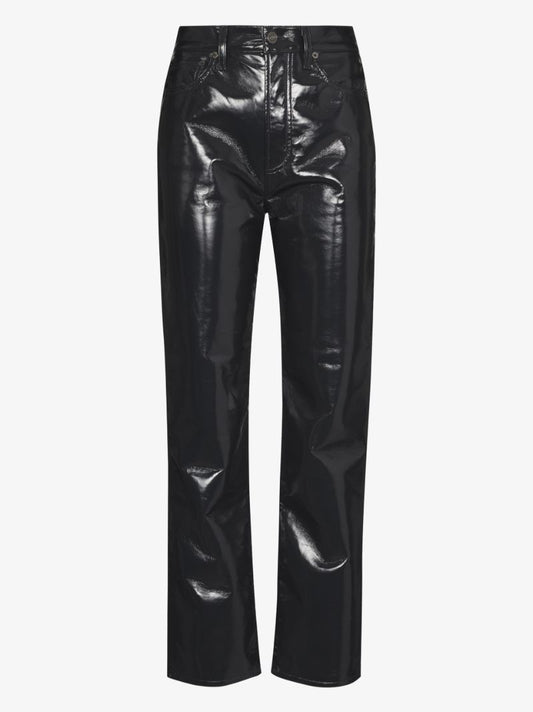 Black '90s Pinch Waist Straight-leg Trousers