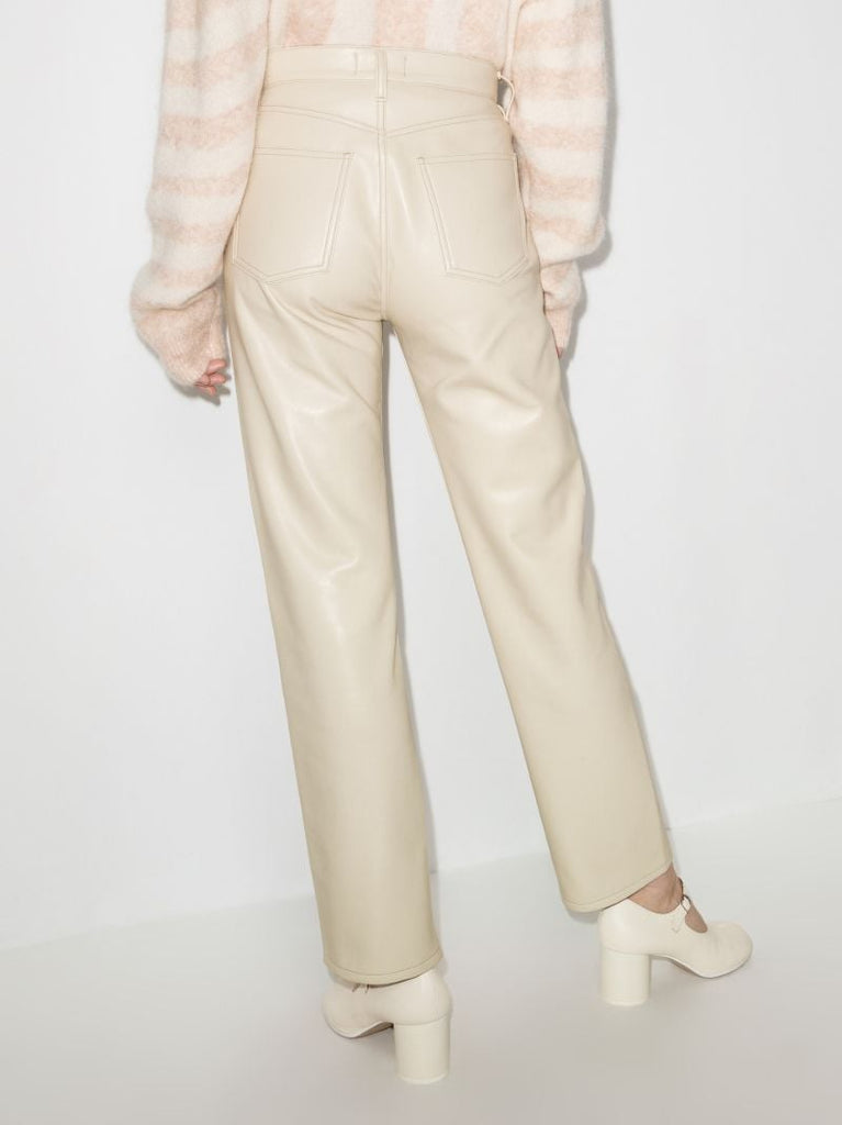 Beige '90s Pinch Waist Straight-leg Trousers