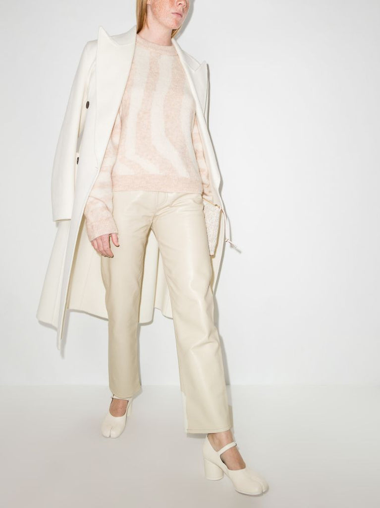 Beige '90s Pinch Waist Straight-leg Trousers