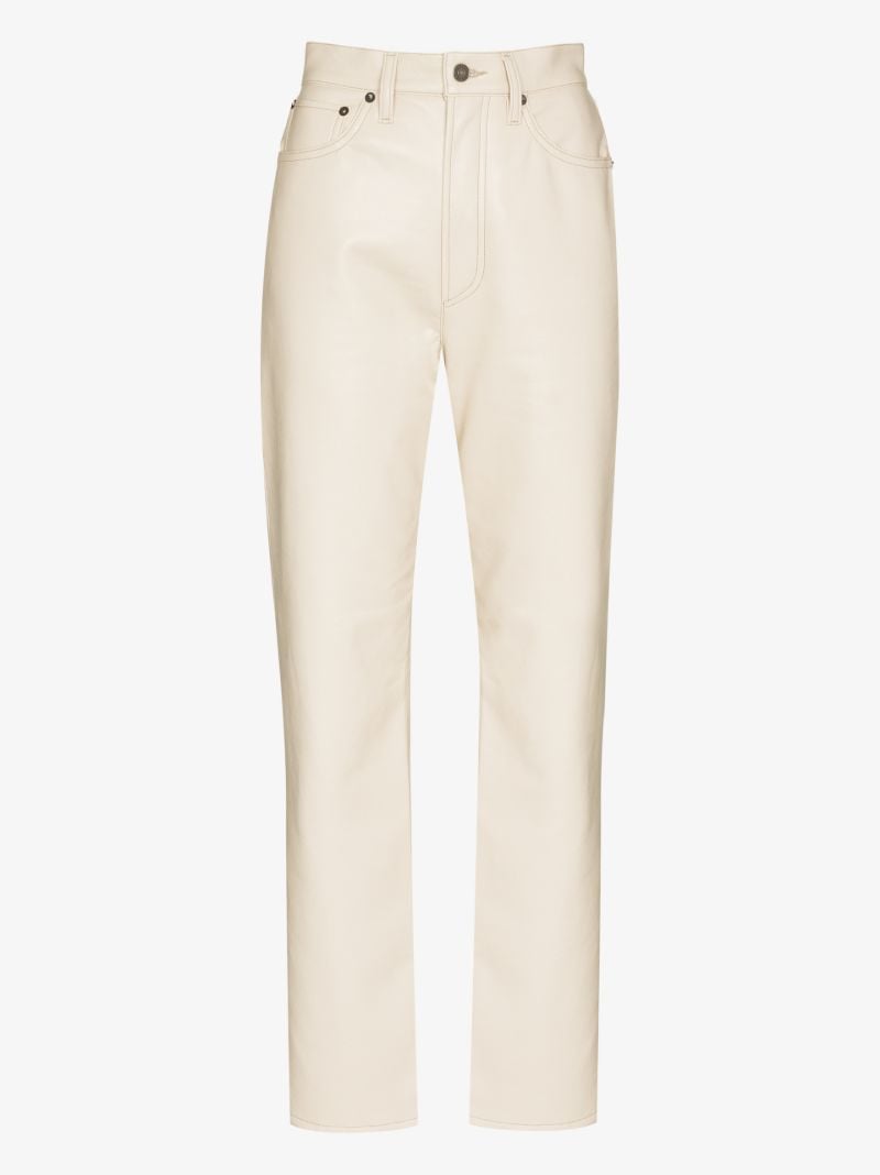 Beige '90s Pinch Waist Straight-leg Trousers