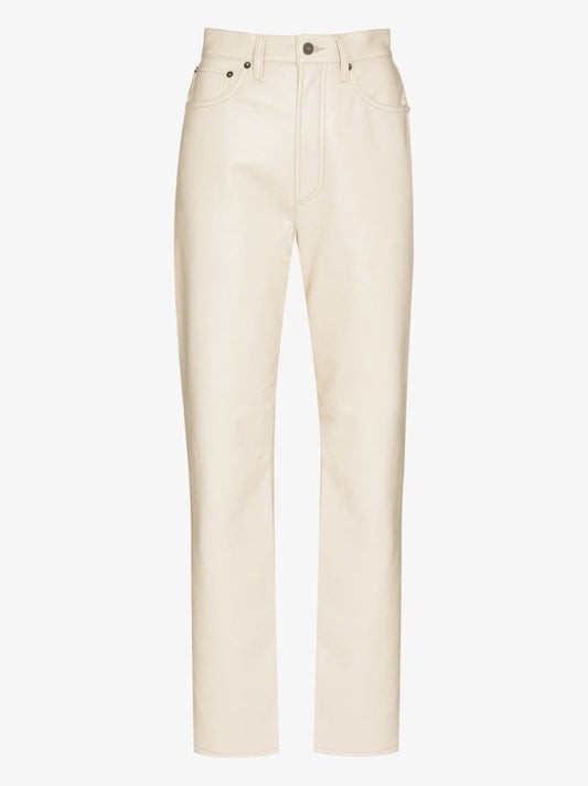 Beige '90s Pinch Waist Straight-leg Trousers