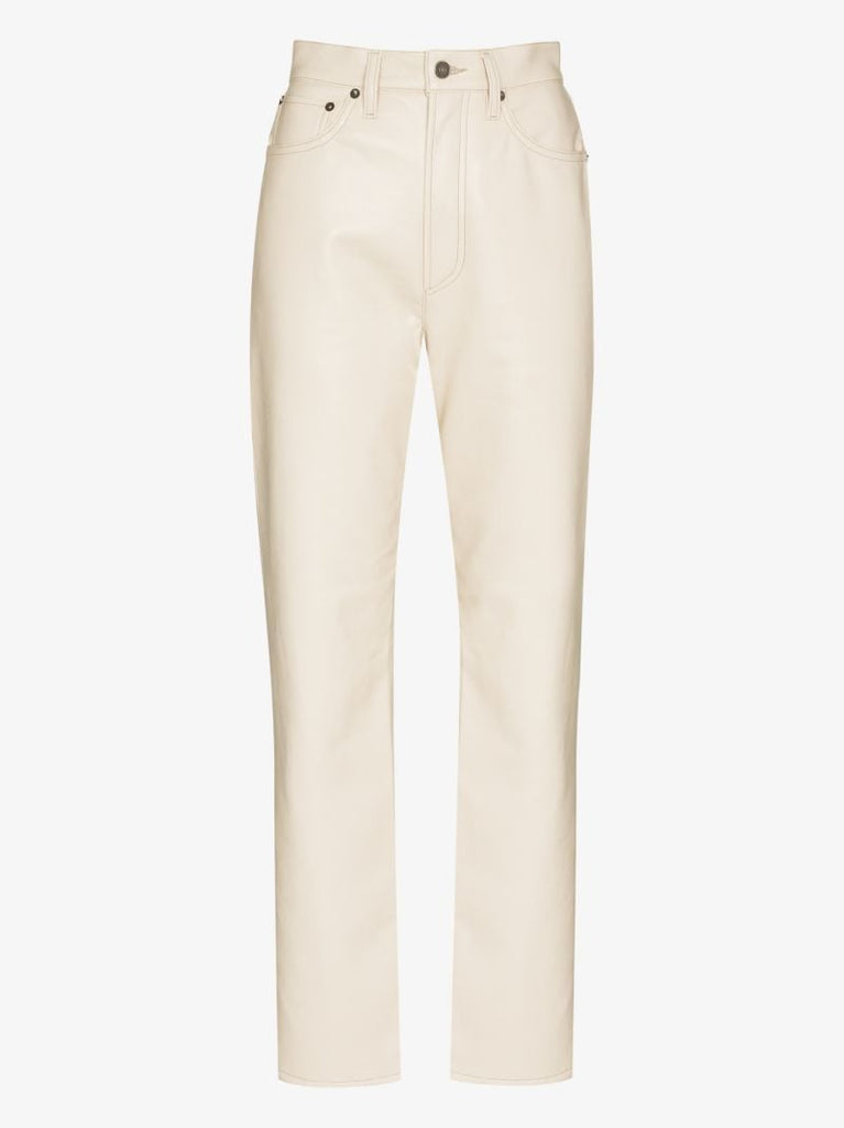 Beige '90s Pinch Waist Straight-leg Trousers