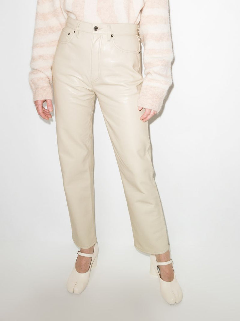 Beige '90s Pinch Waist Straight-leg Trousers