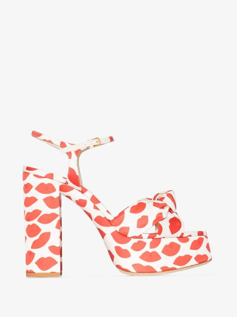 Red and White Bianca 85 Lip Print Platform Sandals