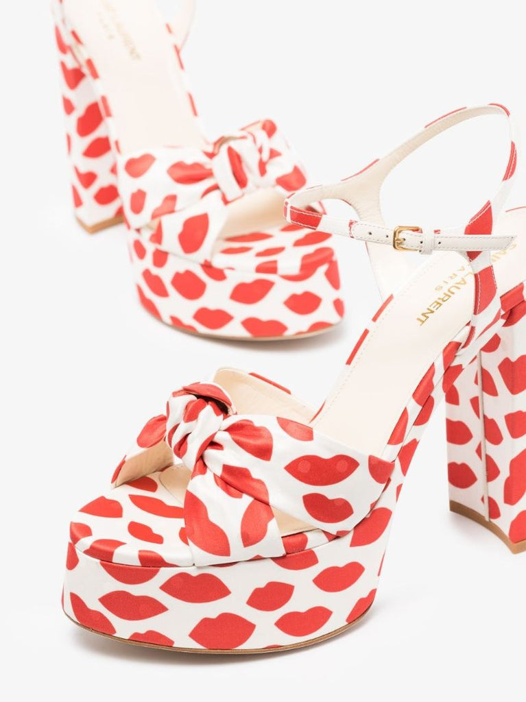 Red and White Bianca 85 Lip Print Platform Sandals