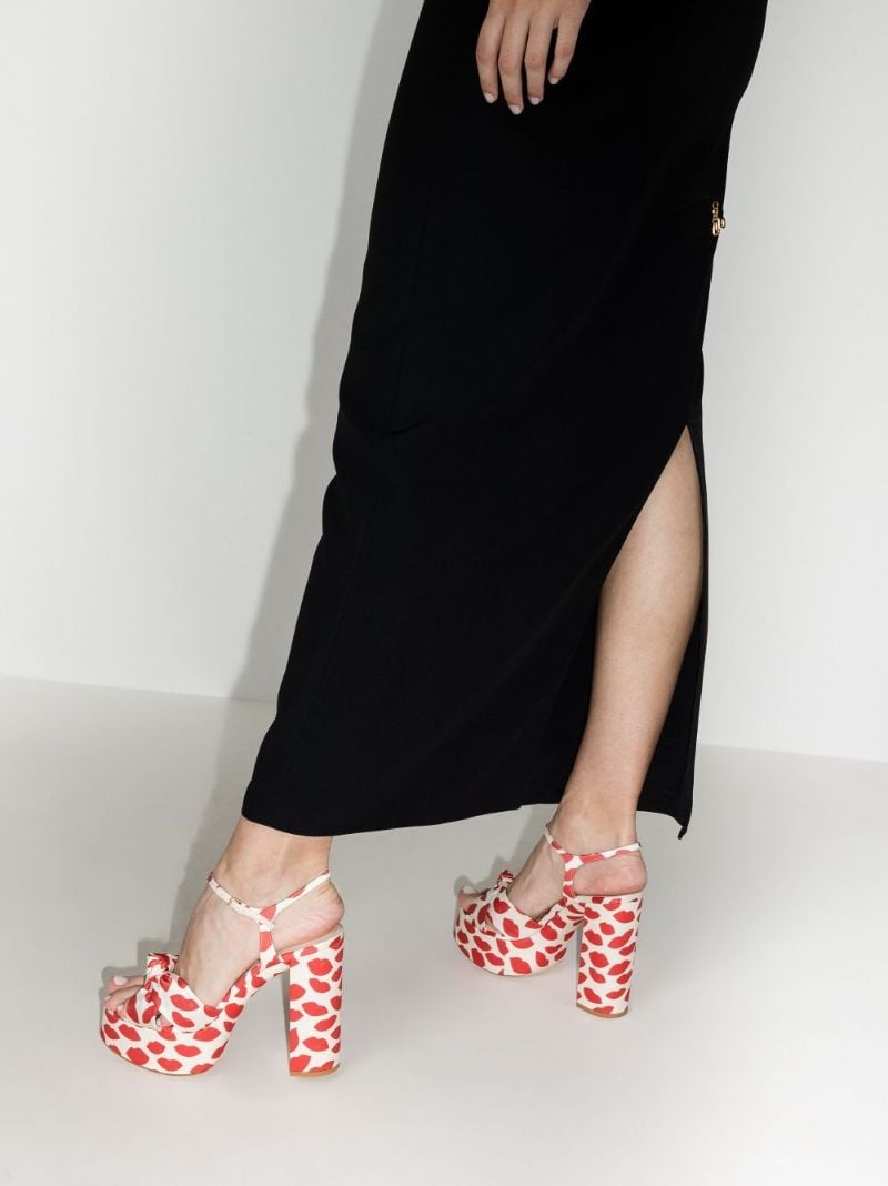 Red and White Bianca 85 Lip Print Platform Sandals