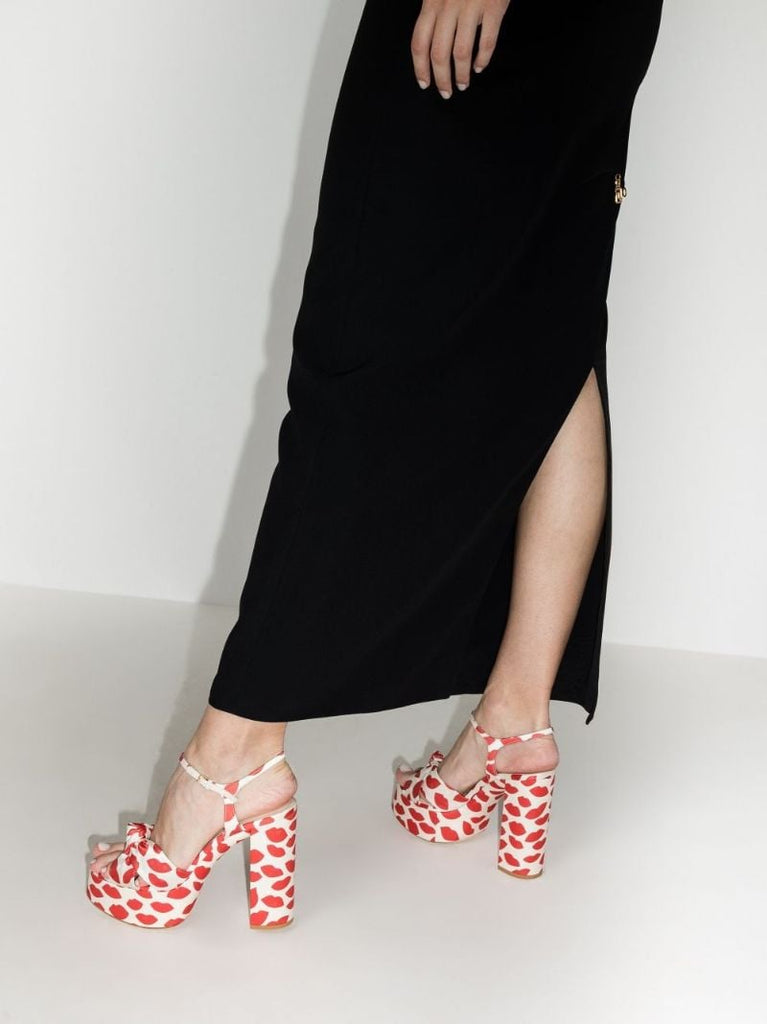 Red and White Bianca 85 Lip Print Platform Sandals