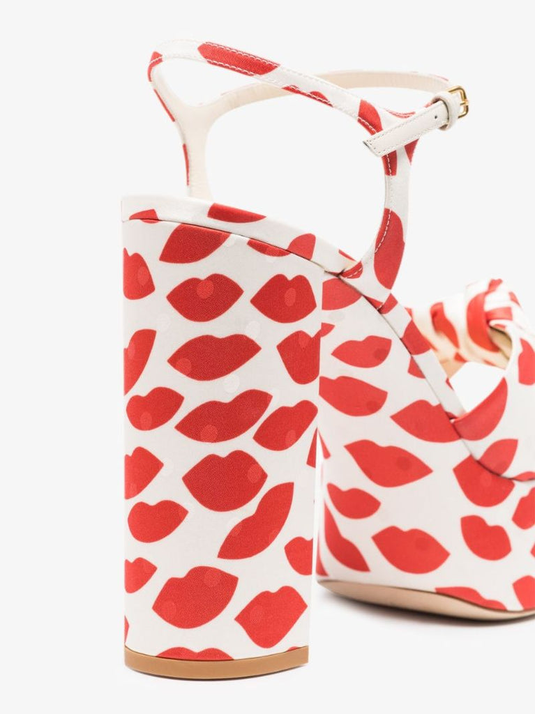 Red and White Bianca 85 Lip Print Platform Sandals