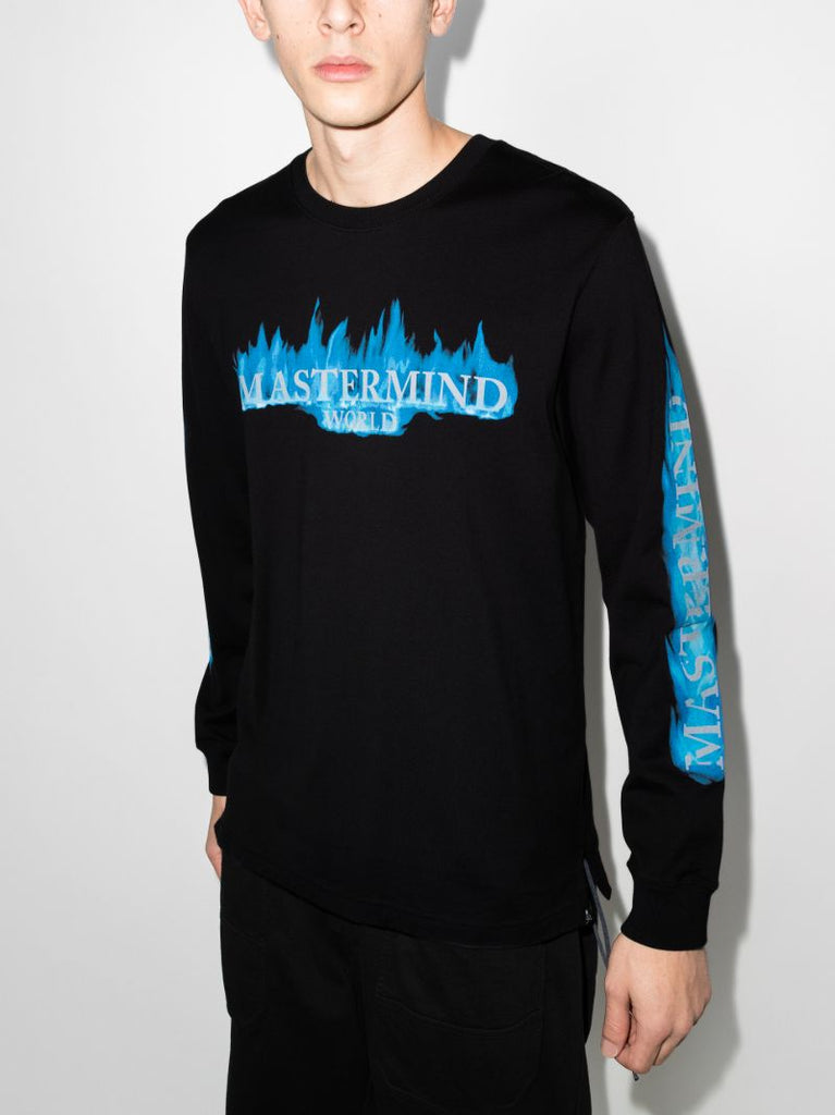 Flame Print Long Sleeve Cotton T-shirt