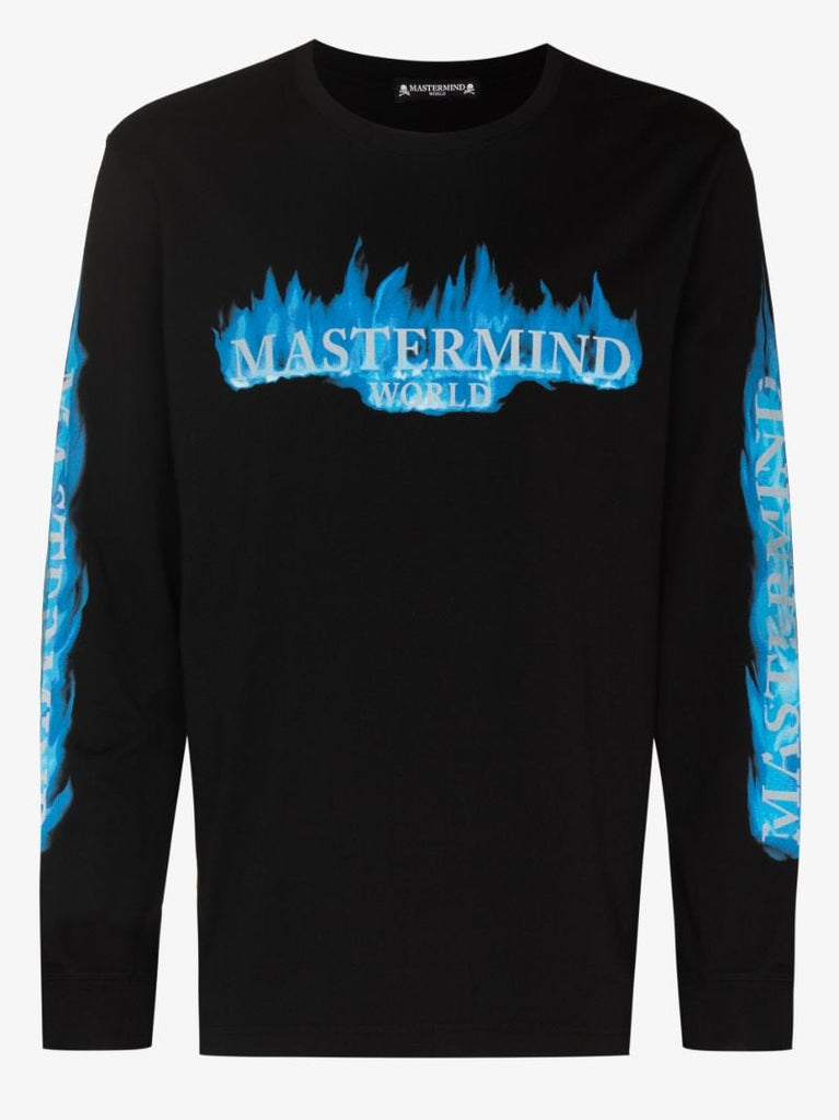 Flame Print Long Sleeve Cotton T-shirt