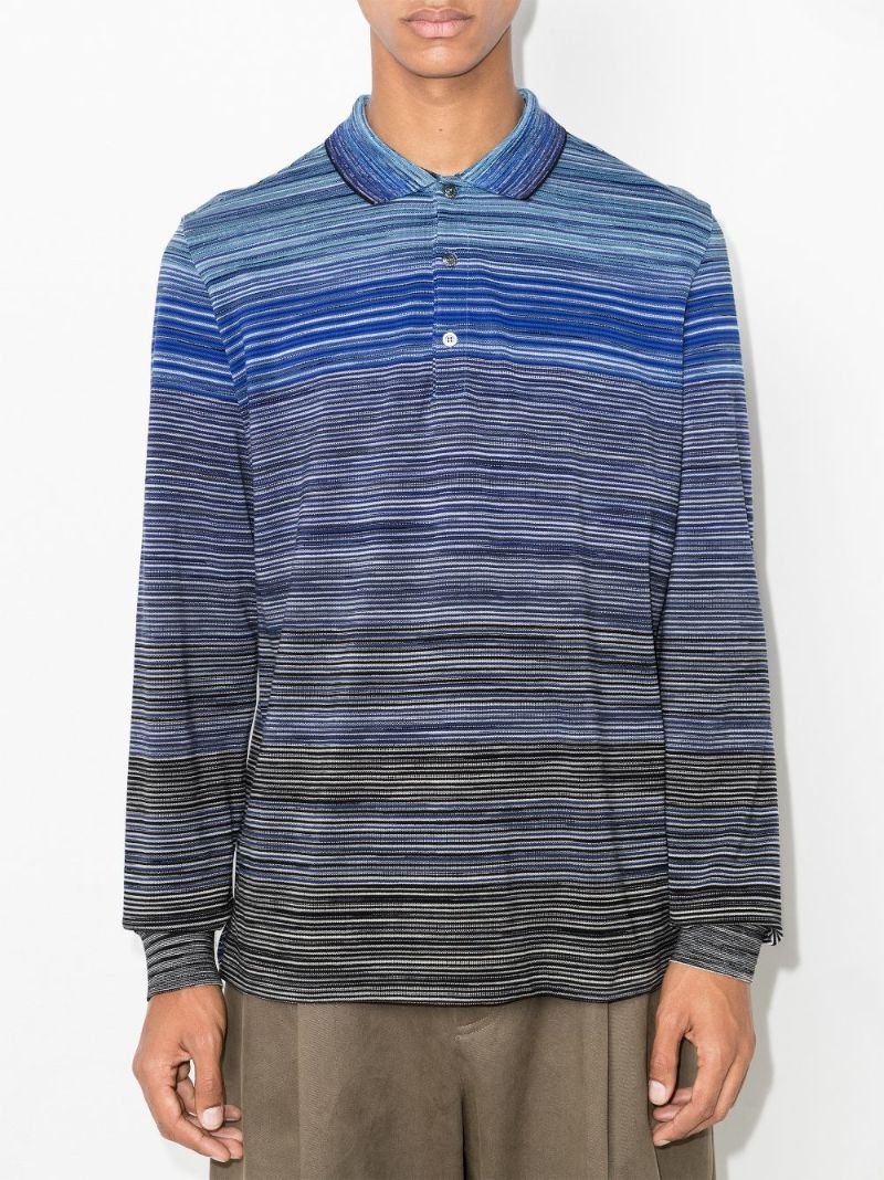 Stripe Long Sleeve Cotton Polo Shirt