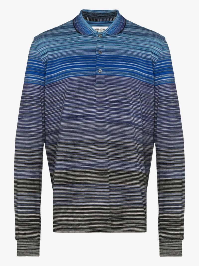 Stripe Long Sleeve Cotton Polo Shirt
