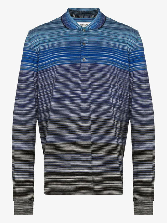 Stripe Long Sleeve Cotton Polo Shirt