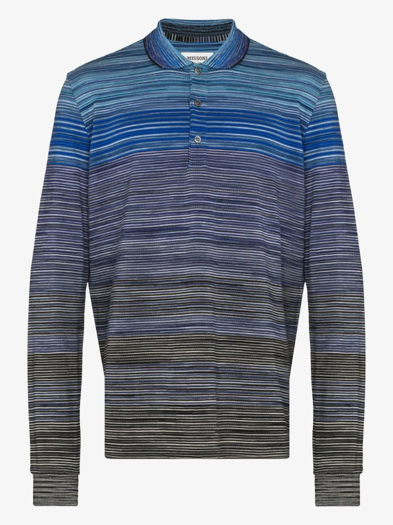 Stripe Long Sleeve Cotton Polo Shirt
