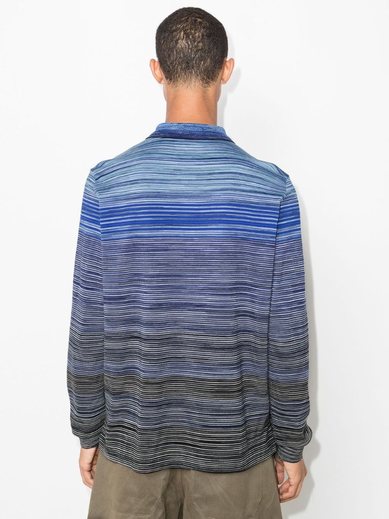 Stripe Long Sleeve Cotton Polo Shirt