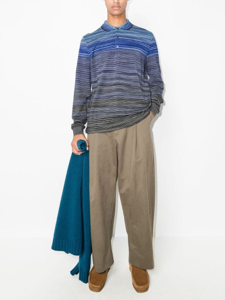 Stripe Long Sleeve Cotton Polo Shirt