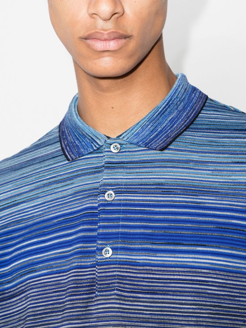 Stripe Long Sleeve Cotton Polo Shirt