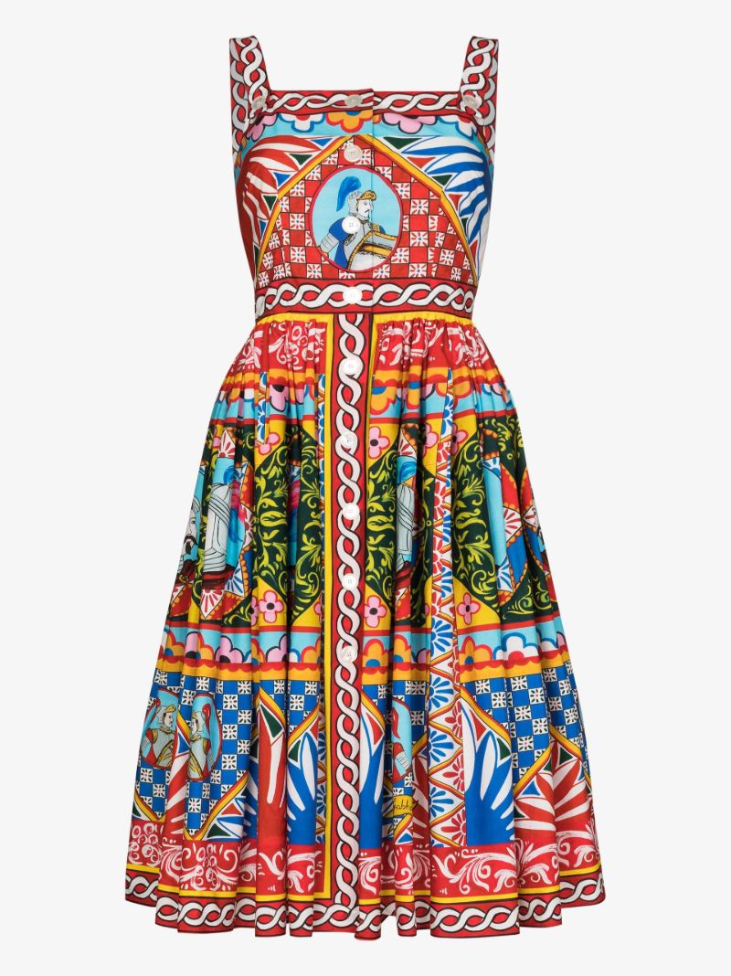 Carretto Print Flared Midi Dress