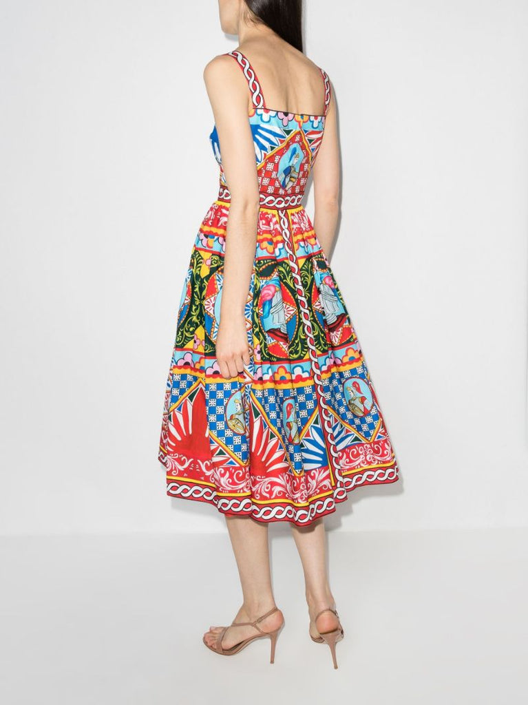Carretto Print Flared Midi Dress