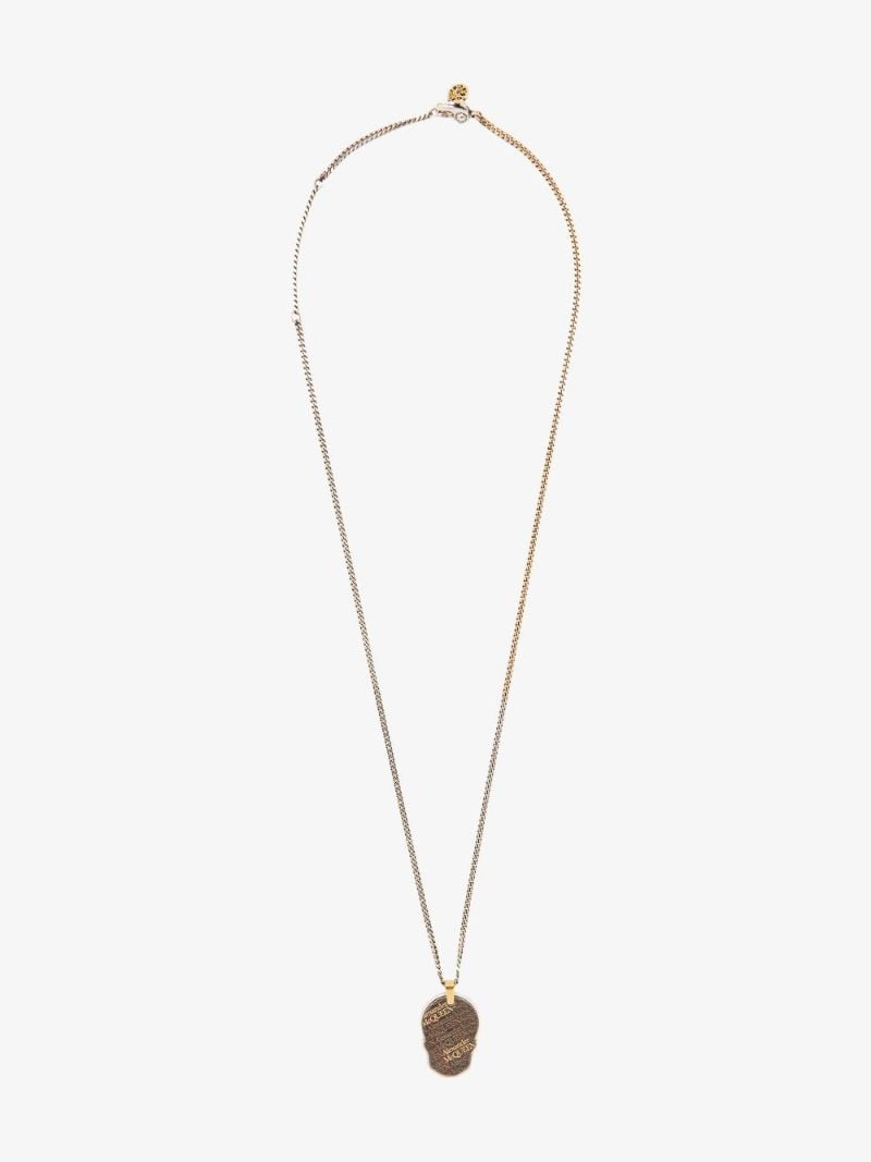 Gold and Silver Tone Skull Tag Chain Necklace