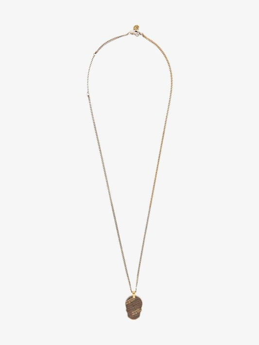 Gold and Silver Tone Skull Tag Chain Necklace