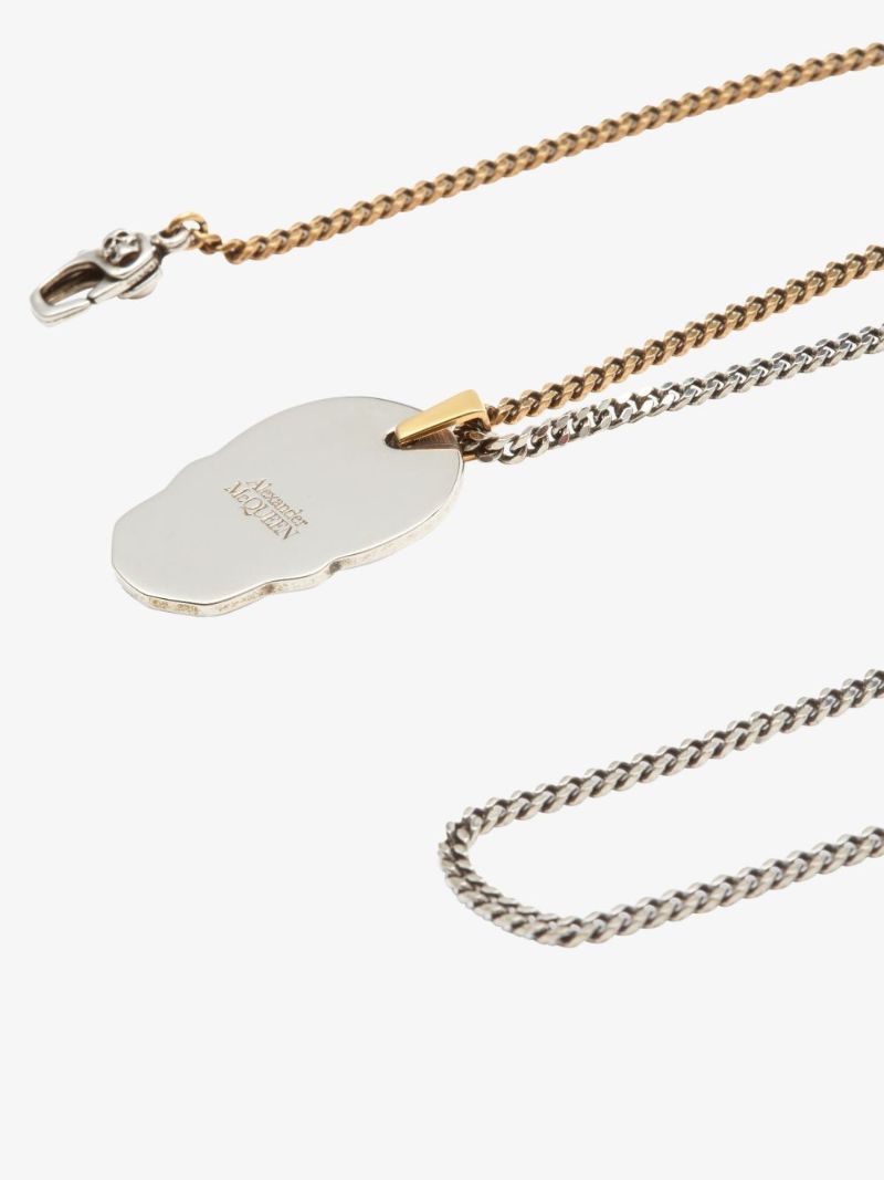 Gold and Silver Tone Skull Tag Chain Necklace