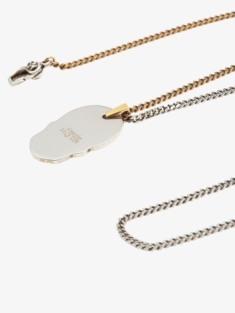 Gold and Silver Tone Skull Tag Chain Necklace