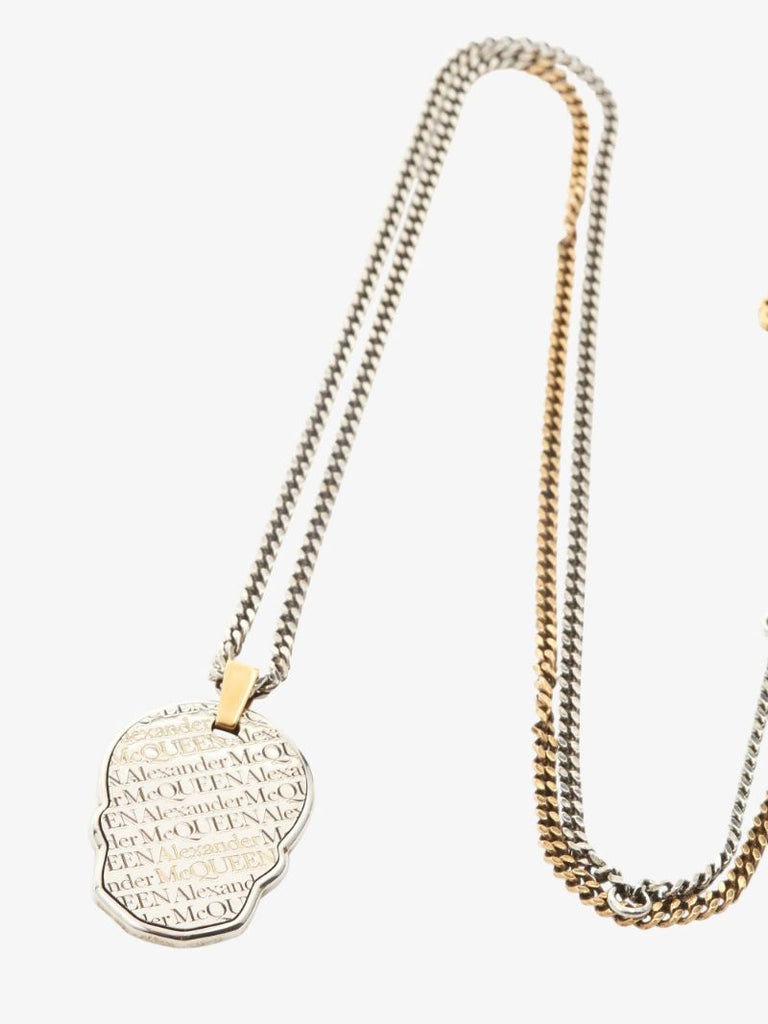 Gold and Silver Tone Skull Tag Chain Necklace