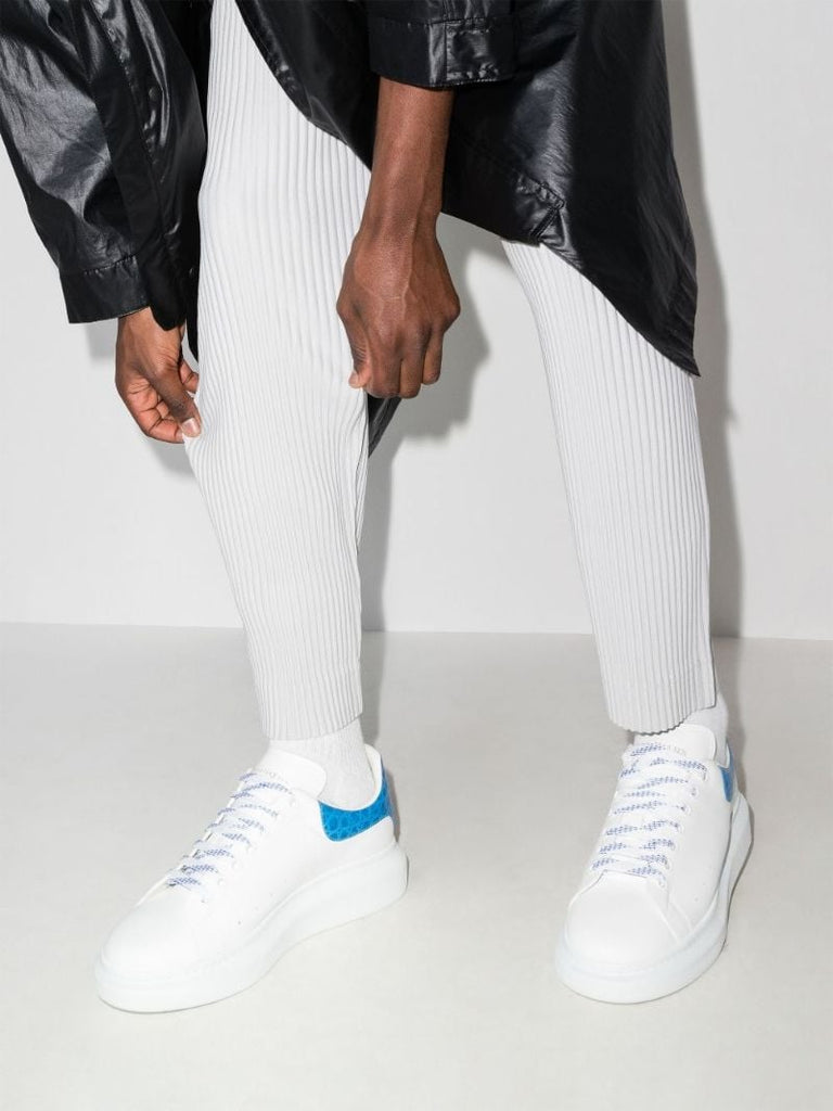 White and Blue Mock Croc Oversized Sneakers