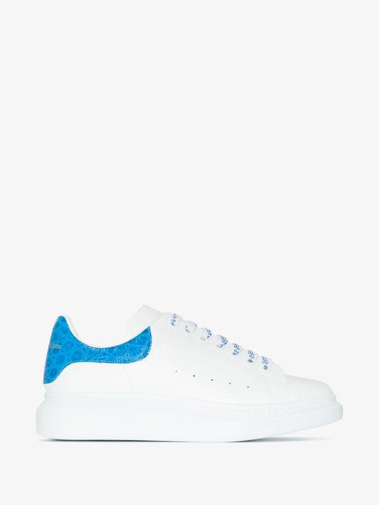 White and Blue Mock Croc Oversized Sneakers