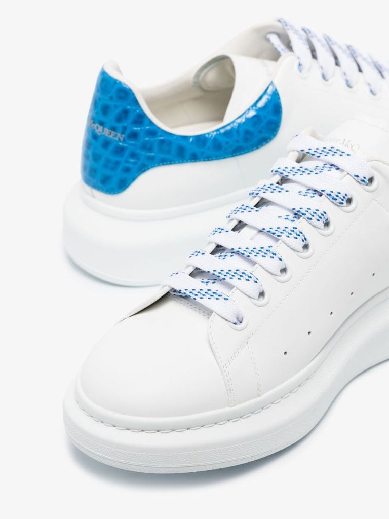 White and Blue Mock Croc Oversized Sneakers