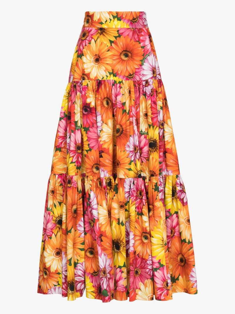 High Waist Gerbera Print Maxi Skirt