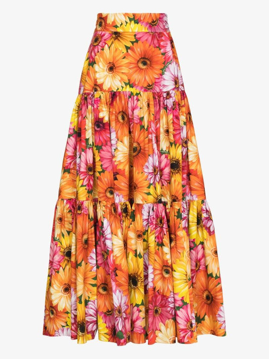 High Waist Gerbera Print Maxi Skirt