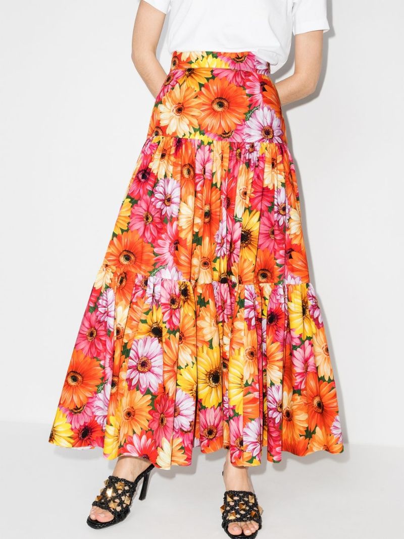 High Waist Gerbera Print Maxi Skirt