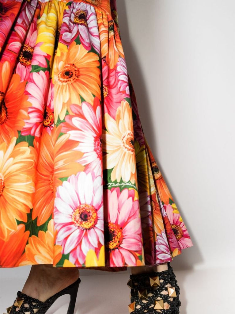 High Waist Gerbera Print Maxi Skirt