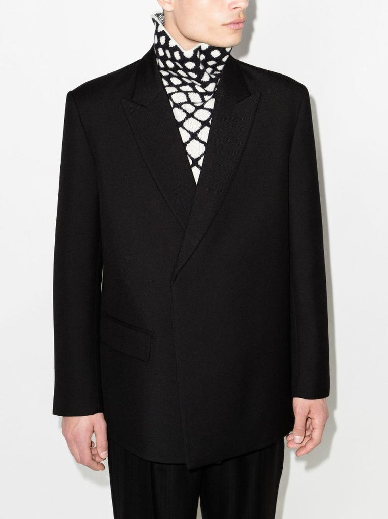 Black Double-breasted Wool Blazer