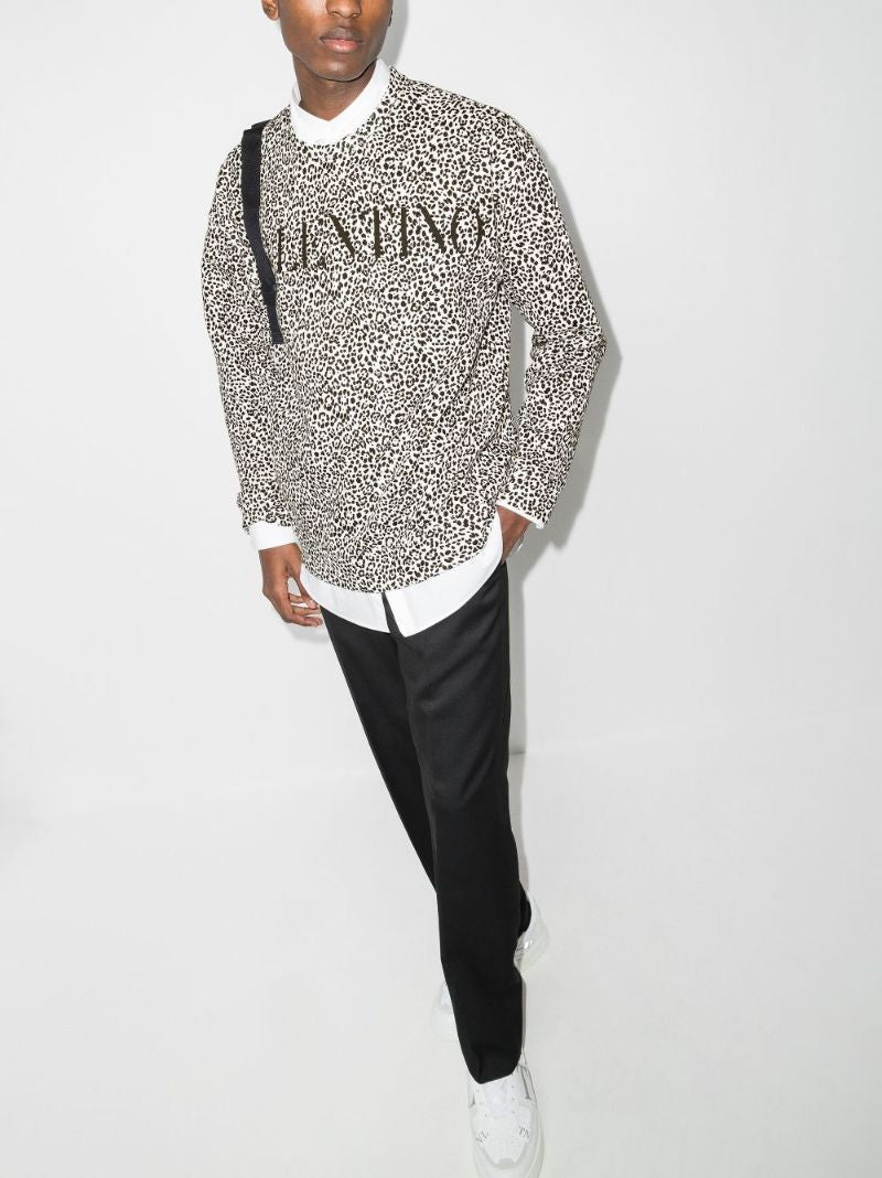 Logo Leopard Print Cotton Sweatshirt