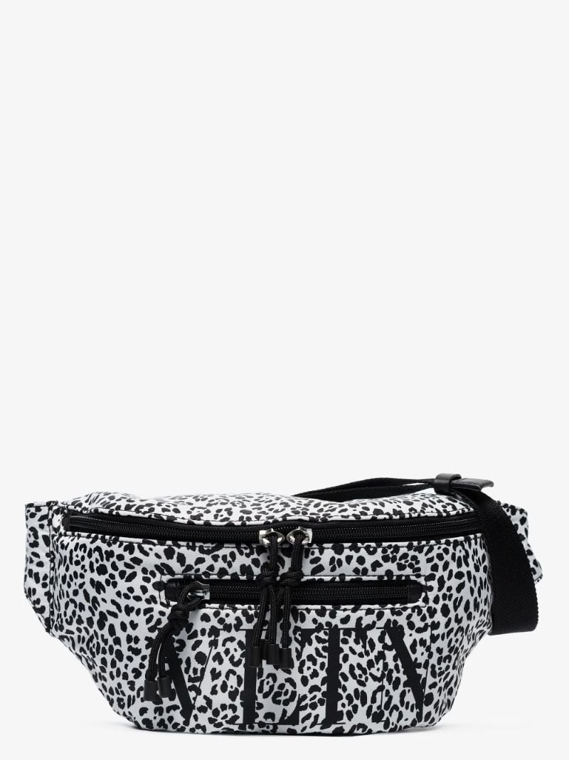 Black and White Vltn Leopard Print Cross Body Bag