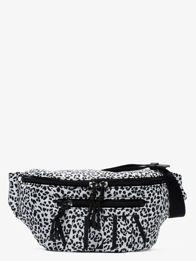 Black and White Vltn Leopard Print Cross Body Bag